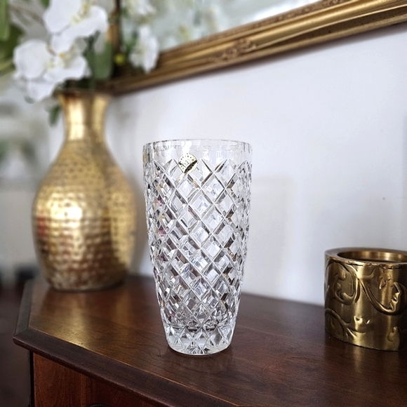 Genuine Bohemia Vintage 24% PbO Czechoslovakia Diamond Pattern Crystal Vase - Picture 1 of 16